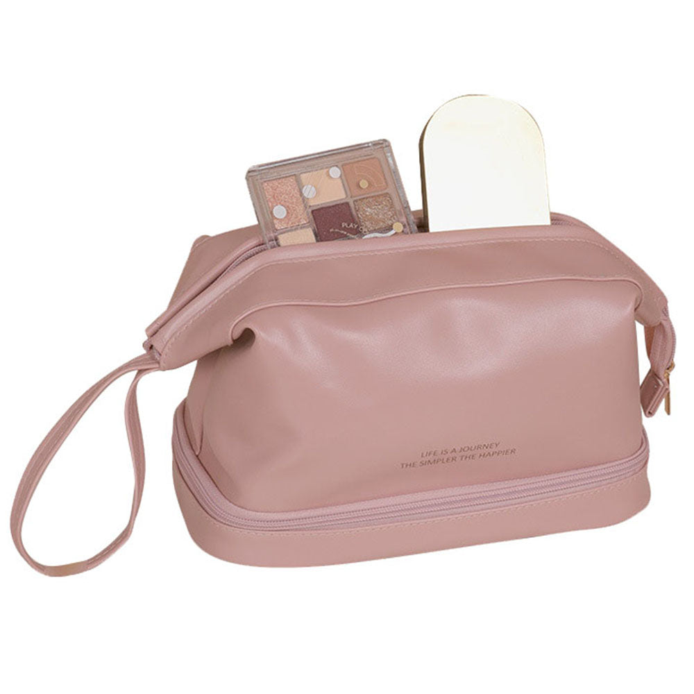 HK8182 Double Layer PU Leather Makeup Bag Portable Travel Zipper Cosmetics Carrying Bag HK8182 Double Layer PU Leather Makeup Bag Portable Travel Zipper Cosmetics Carrying Bag